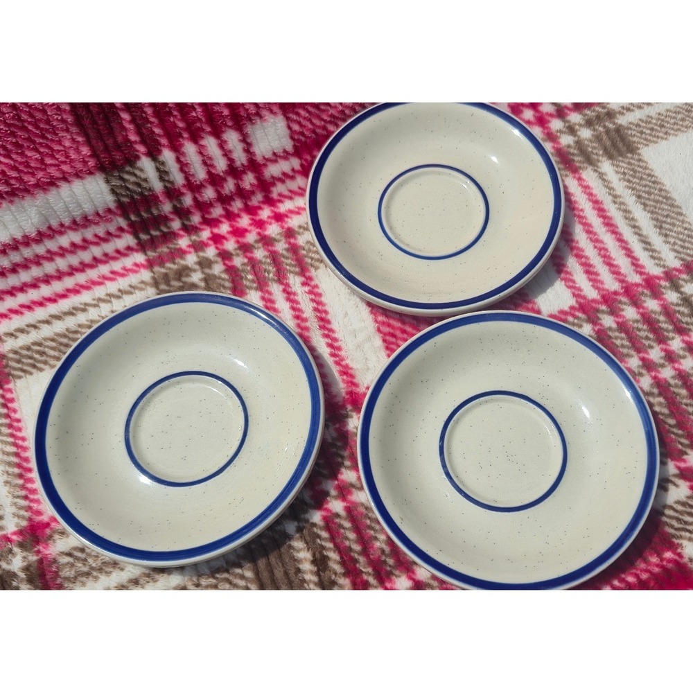 Rego China C736-26 Speckled Blue Band Stoneware Saucers Set of 3 5.5 Inch